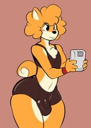 anthro bulge canine clothed clothing game_boy girly hi_res male male_only mammal midriff navel nintendo penis_outline rokiloki shirt solo solo_male switch_(pakobutt) tank_top thick_thighs tight_clothing toony video_games wide_hips