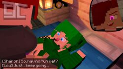 3d blue_eyes futa_on_female futanari green_hair itz_cjl lou_(pearickmc) minecraft original_character