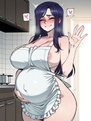 11_22 ^_^ ai_generated arcane areola_slip black_choker blush caitlyn_kiramman closed_eyes embarrassed facing_viewer frilled_apron futa_on_female futanari hand_on_stomach heart heavy_breathing huge_breasts kitchen large_breasts league_of_legends long_hair motion_lines naked_apron pale_skin pregnant purple_hair riot_games seductive_smile smile spoken_heart standing sweat twitching vi waving white_apron