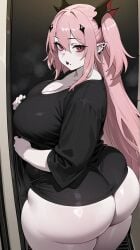 1girl 1girls ai_generated astrawaifu big_ass big_balls big_breasts cleavage krul_tepes large_breasts large_penis light-skinned_female looking_at_viewer owari_no_seraph pale-skinned_female pink_hair red_eyes seraph_of_the_end thick_ass thick_hips thick_legs thick_thighs vampire vampire_girl