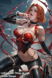 ai_generated arm_warmers armwear ass big_ass big_breasts bloodrayne breasts choker clothed clothed_female clothing cum cum_on_breasts cum_on_clothes cum_on_face cum_string female female_focus female_only fully_clothed fully_clothed_female ginger ginger_hair klexyai on_knee open_mouth orange_eyes orange_eyes_female orange_hair orange_hair_female patreon patreon_username pubic_hair rayne shirt solo solo_female solo_focus squat squatting thigh_boots thigh_highs thighhighs tongue tongue_out