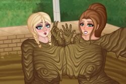 2girls female female_only kitsunenokiubbi mud muddy naked nude oc original original_character tagme