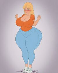 ai_generated alatrea big_ass blush bottom_heavy curvaceous_figure curvy huge_hips huge_thighs king_of_the_hill large_breasts luanne_platter solo_female thick_hips thick_legs thick_thighs voluptuous