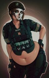 ai_generated ben03020 big_belly caveira_(rainbow_six) chubby chubby_female facepaint fat looking_at_viewer rainbow_six_siege