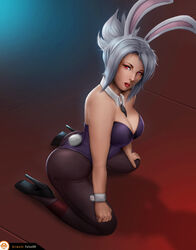 1girls absurdres ass battle_bunny_riven breasts bunny_ears bunny_girl bunnysuit cleavage felox08 female female_only high_heels highres league_of_legends looking_at_viewer pantyhose riven solo