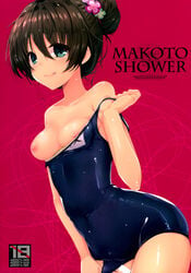 akahito breasts censored nipples one-piece_swimsuit school_swimsuit swimsuit tokyo_7th_sisters undressing