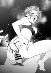 anal_beads anal_beads_pull ass censored clothed_sex female idolmaster idolmaster_cinderella_girls kimura_natsuki nipple_piercing open_mouth piercing reverse_cowgirl_position sex short_hair straddling string_panties tkhs underwear