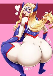 10s 1girls ass backboob big_ass big_breasts big_butt bimbo blonde_hair blush bodysuit breasts bubble_ass bubble_butt busty dat_ass female female_only hips huge_ass huge_breasts large_ass long_hair looking_back mask mount_lady my_hero_academia niwatora red_eyes solo squatting thick_ass thick_thighs thighs tight_clothing wide_hips yuu_takeyama