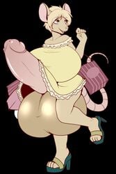 1futa anthro bag balls blonde_hair clothed clothing dickgirl footwear futa_only futanari hair hyper ineffective_clothing intersex jazzabelle mammal mouse napalm_(artist) penis rodent sandals solo