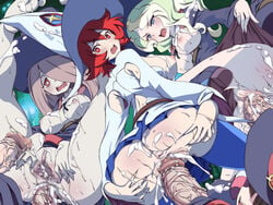 3girls 4boys anal ass ass_grab barefoot blush censored diana_cavendish feet little_witch_academia lolita_channel looking_at_viewer looking_back multiple_girls open_mouth shiny_chariot spread_ass studio_trigger sucy_manbavaran teeth tongue vaginal_penetration witch