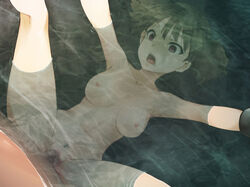 1boy blush bondage breasts brown_hair death drowning female female_death human human_only jun_suzuki_(k-on!) k-on! kaiga large_breasts navel necrophilia nipples nude pussy rape red_eyes sex spread_legs thighs vaginal_penetration