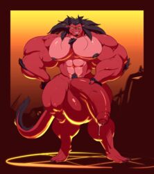 anthro balls big_balls dragon eastern_dragon eyewear glasses hair half-erect horn huge_balls humanoid_penis hyper hyper_balls hyper_muscles hyper_penis looking_at_viewer male male_only muscular nipples pecs penis precum pubes sin_(varanis_ridari) smile solo standing uncut vein whatinsomnia