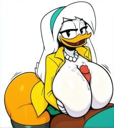ai_generated avian avian_humanoid big_ass big_breasts big_butt big_cock big_penis clothed clothed_sex della_duck duck ducktales ducktales_(2017) milf miso_souperstar_(style) mommy paizuri self_upload stable_diffusion tagme titfucking titjob