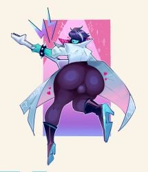1boy ass ass_focus big_ass big_butt blinding_bangs blue_body blue_skin deltarune dyed_hair femboy guitar heeled_boots kris_(deltarune) male penis penis_out presenting presenting_hindquarters rocker rockstar tight_clothing tight_pants tokoboo twink