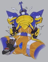 2025 andromorph anthro armor arthropod bandai_namco beetle beetlemon blue_body blue_pussy bodily_fluids bound clothing colored confeito000_333 cross-popping_vein cuntboy digimon digimon_(species) digital_drawing_(artwork) digital_media_(artwork) disembodied_hand embarrased_horny gaping gaping_pussy gauntlets genitals gloves green_eyes hand_on_leg hand_on_thigh hands_behind_back handwear headgear helmet hi_res horn horned_helmet insects intersex male muscular muscular_anthro muscular_thighs pecs presenting presenting_pussy pussy restrained_arms restrained_by_goo simple_background solo spread_legs spreading sweat thick_thighs vaginal_penetration