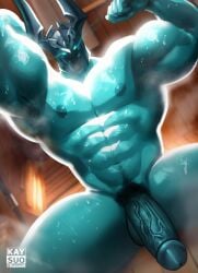 abs anthro areola armor barazoku big_muscles big_penis bodily_fluids erection flexing flexing_bicep flexing_muscles genitals glowing glowing_eyes green_body green_skin headgear headgear_only helmet helmet_only hi_res huge_cock huge_muscles huge_thighs humanoid kaysuoae league_of_legends male manly mordekaiser_(lol) muscular muscular_anthro muscular_arms muscular_legs muscular_male muscular_thighs nipples not_furry not_furry_focus nude penis pubes riot_games sauna seductive solo spirit sweat sweaty_body sweaty_legs sweaty_pecs sweaty_thighs tencent thick_arms thick_penis thick_thighs undead