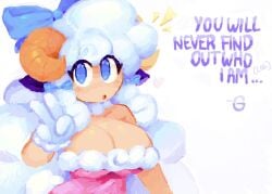 big_breasts blue_eyes breasts caprine fur furry gloves greggydude horns oc original_character sheep tube_top white_fur
