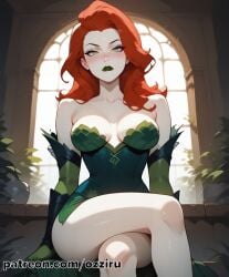 absurd_res ai_generated colored_skin dc dc_comics dcau female hi_res highres lipstick long_hair makeup ozziru pale-skinned_female pale_skin patreon poison_ivy red_hair self_upload uncensored villain villainess white_body white_skin