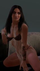 3d 3d_(artwork) arm_tattoo couch dark_hair eyeliner full_lips half_naked long_hair looking_away real_person see-through_bra simple_background sonya_deville tattoo virt-a-mate virtamate wwe wwe_diva yotsuyu_simp
