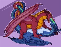dragon duo entwined_tails female feral from_front_position kissing male male/female mythological_creature mythological_scalie mythology penetration reptilianreverie scalie smile tail tail_coil vaginal_penetration vaginal_penetration
