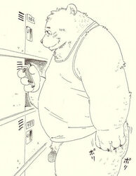 anthro bear belly better_version_at_source clothing eyewear garouzuki glasses male male_only mammal overweight penis shirt slightly_chubby solo tank_top