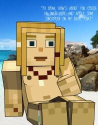 1girls 2025 2d ankle_bracelet anklet areola areolae bare_arms bare_breasts bare_legs bare_midriff bare_shoulders barefoot beach beach_background bead_necklace belly_button blocky_anatomy blocky_body blonde_hair blue_eyes bottomless bottomless_female breasts brown_areola color colored completely_naked completely_naked_female completely_nude completely_nude_female day daytime dreadlocks dreads english_text exposed_breasts feet female female_only fingers hair hair_beads j_d_ light-skinned_female light_skin minecraft minecraft:_story_mode mojang naked naked_female navel necklace nell_(mcsm) nipples no_bikini no_clothes nude nude_female ocean outdoors outside pale-skinned_female pale_skin public_nudity realistic_background rocks sea self_upload shaded simple_shading sitting sitting_down small_breasts solo solo_female surfer_girl talking talking_to_another telltale_games text toes topless topless_female uncensored uncensored_breasts white_sclera