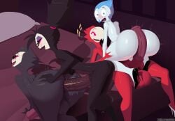 absurd_res anal anal_sex andrealphus_(helluva_boss) anthro avian biped bird black_body clothing demon dracreloaded erection eyebrows fingers footwear futanari genitals group gynomorph gynomorph/male gynomorph_penetrating gynomorph_penetrating_male helluva_boss hi_res high_heels incest_(lore) intersex intersex/male intersex_penetrating intersex_penetrating_male male male/male male_penetrated mostly_nude multicolored_body octavia_(helluva_boss) open_mouth owl penetration penile penile_penetration penis red_body red_sclera sex shoes stolas_(helluva_boss) text url vassago_(helluva_boss) white_body white_eyes