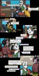 anthro bodily_fluids canid canine canis comic confusion cum cum_on_face deer demon duo english_text female first_person_view food genital_fluids gesture hand_gesture hellmouth_imp hi_res horn humor imp inhumaninterest male male/male mammal pancake speech_bubble text v_sign wolf