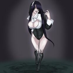 big_breasts black_hair black_lipstick brown_eyes ghost ghost_girl jyuna_(cosplay) jyuna_undomiel nun nun's_habit nun_outfit pale_skin sadako_yamamura yamamura_sadako