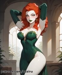 absurd_res ai_generated colored_skin dc dc_comics dcau female hi_res highres lipstick long_hair makeup ozziru pale-skinned_female pale_skin patreon poison_ivy red_hair self_upload uncensored villain villainess white_body white_skin