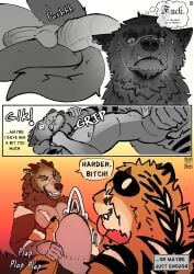 absurd_res anal anal_sex anthro arm_grab asphyxiation ass balls bodily_fluids bulge canid canine canis chokehold choking comic darius_(picantetortuga) deep_penetration dialogue digital_media_(artwork) duo english_text erection facial_scar felid fur genitals growth hi_res horn horn_growth hybrid juno_(picantetortuga) male male/male male_penetrated male_penetrating male_penetrating_male mammal monochrome muscular mythological_canine mythological_creature mythology neck_grab nervous nervous_sweat nipples nude open_mouth pantherine penetration penile penis picantetortuga profanity pushing scar sex simple_background size_difference size_play size_transformation sound_effects speech_bubble stomach_bulge stripes sweat sweatdrop tail text tiger tight_fit tongue transformation werecanid werecanine werecreature werefelid werepantherine wolf