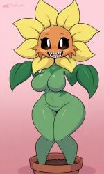 1girls ai_generated alone belly_button big_breasts color_background colored_sclera completely_nude completely_nude_female eyelashes fat_thighs featureless_breasts featureless_crotch female flower flowerpot gradient_background green_body green_skin leaf_arms leaves naked navel no_humans no_nipples no_pussy nude nude_female orange_body orange_head petals plant plants_vs_zombies plants_vs_zombies_2:_it's_about_time popcap_games primal_sunflower_(pvz) primitive pvz_2 sharp_teeth signature smiling solo standing sunflower_(pvz) tagme tattoo tattoo_placement_request tongue white_pupils yellow_petals