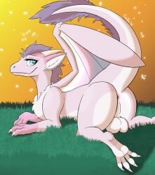 anus ass backsack balls big_balls big_butt celes_nyx dragon dragon_wings fairy_dragon feral feral_only fluffy fluffy_chest fluffy_tail fur furred_dragon furred_scalie futanari genitals gynomorph hi_res horn intersex kerilyn looking_at_viewer looking_back looking_back_at_viewer mythological_creature mythological_scalie mythology presenting presenting_anus raised_tail scalie smile smiling_at_viewer solo solo_focus tail