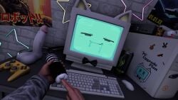 16:9 3d_(artwork) 4k absurd_res anal anal_fingering animal_ears animate_inanimate anus aroused balls beverage blush blush_lines bodily_fluids bow_tie computer computer_keyboard computer_monitor computer_mouse computer_screen controller digital_media_(artwork) dildo drawing_(object) drooling duo electronics energy_drink fingering first_person_view fleshlight_anus for_a_head furniture game_controller genital_fluids genitals hi_res keyboard living_computer living_machine looking_at_viewer looking_pleasured machine male male/male nsg_editor object_head penetrable_sex_toy penis poster_(object) pov_hands precum robot saliva screen screen_face screen_head sex_toy source_filmmaker_(artwork) stickers_on_object table widescreen wire