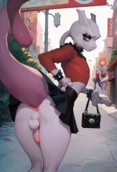 ai_generated anthro curvy curvy_figure femboy goth humanoid humanoid_penis makeup male mammal mewtwo penis pokemon pokemon_(species) skirt thick_thighs thighs