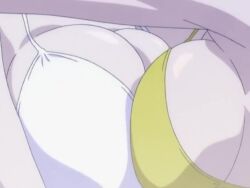 2girls animated anime_screencap bikini bludgeoning_angel_dokuro-chan bokusatsu_tenshi_dokuro-chan breast_press breast_squish breast_to_breast breasts cleavage dokuro_mitsukai female large_breasts mitsukai_dokuro mitsukai_zakuro moaning sound sound_effects squish symmetrical_docking tagme video white_bikini yellow_bikini zakuro_mitsukai