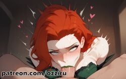 absurd_res ai_generated blowjob colored_skin dc dc_comics dcau deepthroat female hi_res highres lipstick long_hair makeup ozziru pale-skinned_female pale_skin patreon poison_ivy pov red_hair self_upload uncensored villain villainess white_body white_skin