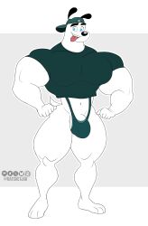 anthro anthro_on_anthro bara black_mankini blue_mankini buff bulge bulge_through_clothing bulge_through_swimsuit canid canine canis domestic_dog dudley_puppy male mankini sexy shirt t.u.f.f._puppy white_fur white_skin yaoi