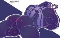 2025 alien alien_humanoid anus ass back_muscles backsack balls barely_visible_genitalia barely_visible_penis big_butt black_body black_skin english_description gay genitals humanoid long_tongue lying male male_only marvel marvel_rivals morinetsu muscular muscular_arms muscular_humanoid muscular_male not_furry on_front open_mouth penis perineum pink_anus rear_view sharp_teeth solo symbiote teeth thick_thighs tongue venom_(marvel) venom_(marvel_rivals)