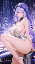 1girls ai_generated background backless_outfit bare_arms bare_legs bare_shoulders big_breasts black_swan_(honkai:_star_rail) breasts car choker city cleavage collar commentary_request dress earrings female female_focus female_only hair hair_ornament high_heels honkai:_star_rail honkai_(series) hoyoverse large_breasts lavender_hair leg_up lia_the_busty_redhead lipstick long_eyelashes long_hair looking_at_viewer makeup night no_bra no_panties one_leg_up pose posing seductive seductive_look seductive_pose seductive_smile self_upload sideboob sitting sitting_on_car skimpy skimpy_clothes skyscraper solo solo_female solo_focus st._louis_(luxurious_wheels)_(azur_lane)_(cosplay) submissive suggestive_look suggestive_pose tagme thighs veil