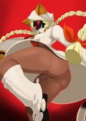 big_ass big_breasts blazblue breasts catgirl dark-skinned_female dark_skin female looking_at_viewer no_panties taokaka thick_thighs tovio_rogers video_games