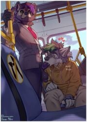 2025 absurd_res anthro balls blazer bodily_fluids bottomwear canid clothing cum cum_in_mouth cum_inside fellatio fur gay gay_male genital_fluids genitals grey_body grey_fur hair hi_res hinar_miler hoodie male male/male male_penetrated male_penetrating male_penetrating_male mammal necktie oral pants penetration penile penis_in_mouth piercing public public_sex public_transportation sex shirt sitting solo tail topwear vest yaoi