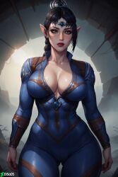 1girls ai_generated baldur's_gate_3 blue_jumpsuit bondage bound bound_arms bound_wrists breasts captured captured_female cave colored_skin commission crossover dark-skinned_female dark_elf dark_nipples dark_skin dim_lighting disods dungeon elf elf_ears elf_female fallout fallout_4 feet female forgotten_realms from_above hair_bun indoors jumpsuit legs_apart looking_at_viewer looking_up medium_breasts nipples nude on_floor pointy_ears purple_body purple_skin pussy red_eyes shadow shadowheart shadowheart_(baldur's_gate) smirk solo solo_female vault_dweller vault_girl vault_suit
