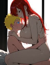 1boy ai ai_generated blonde_hair blue_eyes erza_scarlet fairy_tail female long_hair naruto nude nude_female nude_male penetration penis red_hair semen short_hair straight uzumaki_naruto vagina vaginal_penetration