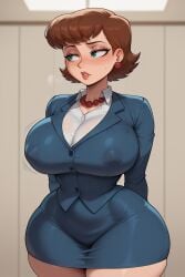 1girls ai_generated big_breasts brown_hair cartoon_network curvaceous curvy_female earrings female female_focus green_eyes hourglass_figure johnny_test_(series) large_breasts light-skinned_female light_skin lila_test milf miniskirt nipples_visible_through_clothing office_lady pawg pencil_skirt short_hair short_skirt smogai teletoon thick thick_thighs voluptuous voluptuous_female wide_hips