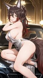 1girls ai_generated alluring azur_lane background backless_outfit bangs bare_arms bare_legs bare_shoulders big_breasts breasts brown_hair car cleavage commentary_request cosplay dress elegant feet female female_focus female_only fox_ears fox_girl fox_tail green_eyes hair hair_between_eyes hair_ornament high_heels honkai:_star_rail honkai_(series) hoyoverse large_breasts leg_up legs legs_up lia_the_busty_redhead lipstick long_eyelashes long_hair looking_at_viewer makeup multicolored_hair night no_bra no_panties ponytail pose posing red_hair_tips seductive seductive_look seductive_pose seductive_smile self_upload sexy sexy_pose side_view sideboob sitting sitting_on_car skimpy skimpy_clothes slender_body solo solo_female solo_focus st._louis_(luxurious_wheels)_(azur_lane)_(cosplay) suggestive suggestive_look suggestive_pose tagme thighs tied_hair toes two_tone_hair