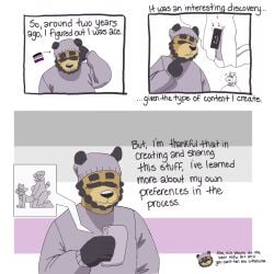 1:1 anthro asexual_pride_colors beanie beard black_ears black_hands black_nose brown_body brown_fur canid canine canis censored chuck_(p_rindustries) closed_eyes clothing collared_shirt comic dobermann domestic_cat domestic_dog elubbb_(p_rindustries) english_text equid equine eyebrows eyes_always_closed facial_hair felid feline felis frown fur grey_beanie grey_clothing grey_hat grey_headwear grey_sweater grey_topwear hat headgear headwear hi_res horse lgbt_pride male mammal p_rindustries p_rindustries_(p_rindustries) pinscher polo_shirt pride_colors raccoon_dog shirt simple_background smile stubble sweater tanuki text thick_eyebrows topwear whisker_spots will_(p_rindustries)