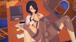 2boys 3d anal anal_sex anon balls big_penis blush bondage bound_thighs bound_wrists chains closed_mouth cum cum_in_ass cum_on_penis danganronpa danganronpa_another dishie_dark embarrassed erect_while_penetrated erection fanganronpa gay gay_sex grey_body hair_over_one_eye implied_rape indoors koikatsu laptop library lying_on_back male male_only missionary_position on_table partially_clothed penis questionable_consent restrained sdra2 self_upload spread_legs super_danganronpa_another_2 translucent_body yaoi yomiuri_nikei