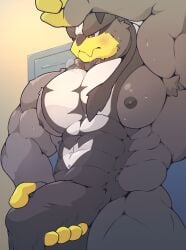 2025 5_fingers abs anthro anthrofied armpit_hair barazoku bear biceps big_biceps big_muscles big_pecs biped black_body black_eyes black_fur black_markings blush bodily_fluids body_hair bulge colored detailed_bulge digital_drawing_(artwork) digital_media_(artwork) facial_markings fingers fur generation_8_pokemon genital_outline genitals gloves_(marking) grey_body grey_fur hand_on_head head_markings hi_res holding_penis jaguk9481 kemono legendary_pokemon locker_room looking_down male male_anthro mammal markings mouth_closed multicolored_body multicolored_fur muscular muscular_anthro muscular_arms muscular_male muscular_thighs nintendo outline pecs penis penis_outline pokemon pokemon_(species) pokemorph pseudo_clothing raised_arm single_strike_style_urshifu snout solo standing sweat urshifu white_body white_fur white_markings yellow_body yellow_fingers yellow_snout