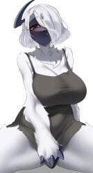 1girls 2025 absol absurd_res anthro big_breasts blush female female_only fur furry generation_3_pokemon hair_over_one_eye looking_at_viewer medium_hair mochilov nintendo oerba_yun_fang pokemon pokemon_(species) red_eyes smiling smiling_at_viewer solo tank_top thick_thighs white_background white_fur white_hair